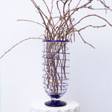 Vase en verre de Murano transparent et filet bleu
