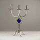 White Brass & Cobalt Blue Art Glass Candelabra by Gunnar Ander for Ystad-Metall — Sweden, 1960s
