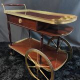 Rolling bar cart, bar trolley, bar rolling in varnished mahogany and brass