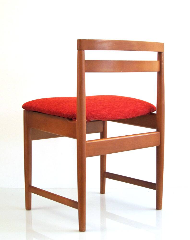 4 Danish Vintage Mid-Century Dining Chairs red upholstery