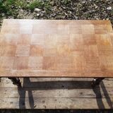 Vintage wooden table with checkerboard pattern