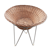 Corbeille en rotin années 50