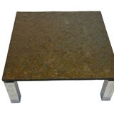 Vintage Square coffee table with slat stone top and chromed steel base - 1960s
