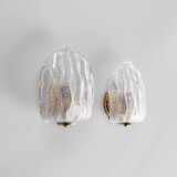 Vintage Italian Murano frosted glass wall sconces, 1980s.
