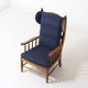 French lounge chair in oak and blue fabric, 1960s