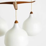 Pendant lamp with opal glass shades teak frame by Uno & Östen Kristiansson