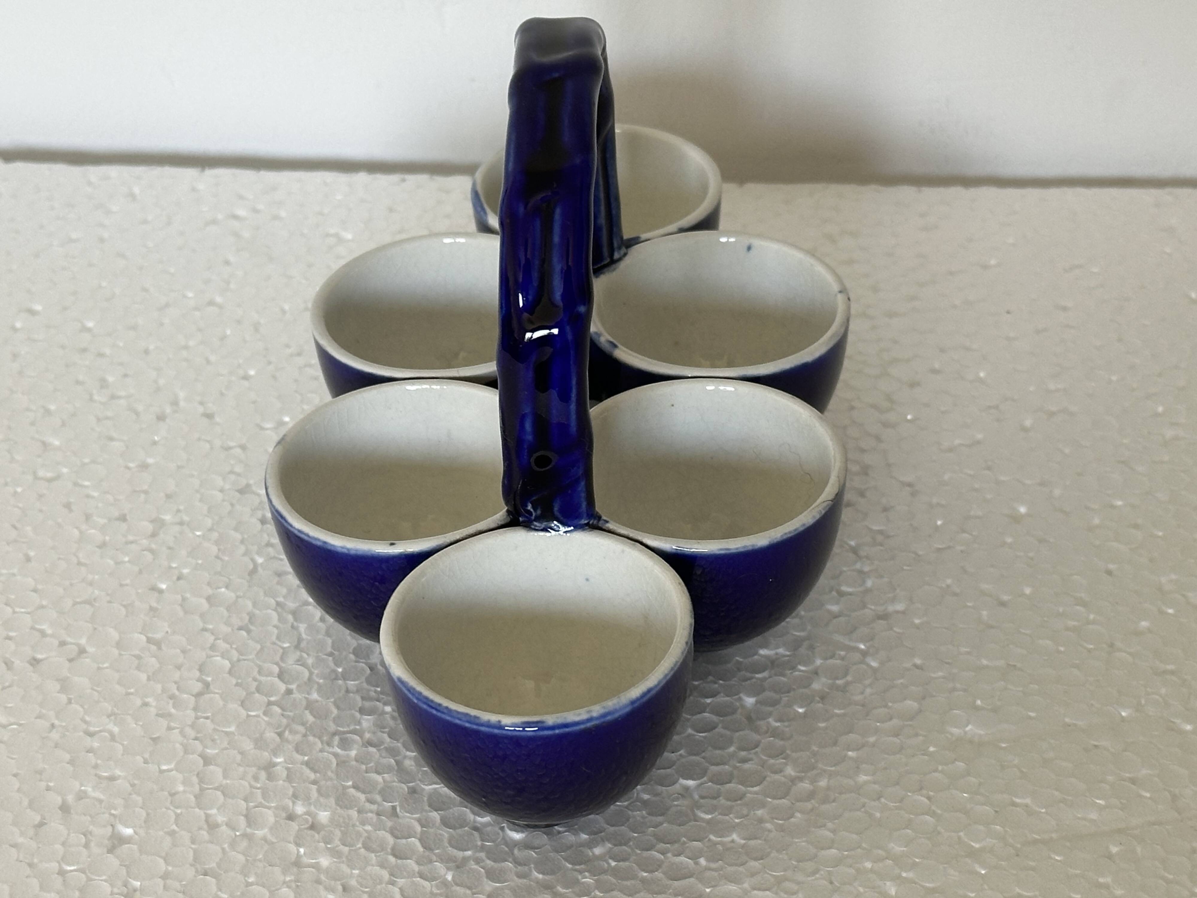 Cobalt Blue Egg Cup Service in earthenware by Georges Dreyfus workshop circa 1900