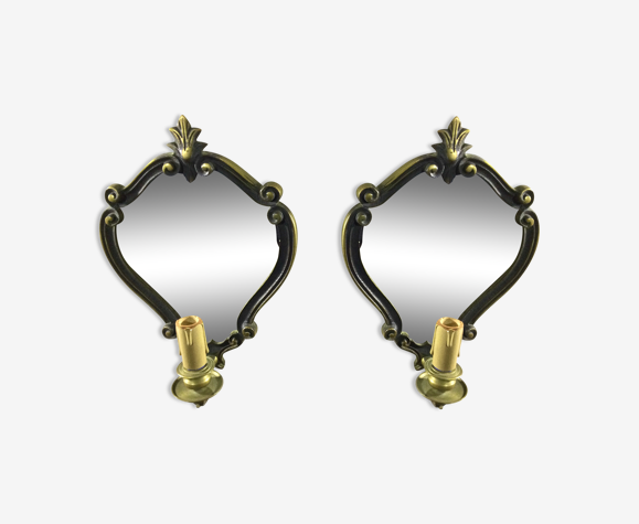 Paire d'applique miroir en bronze