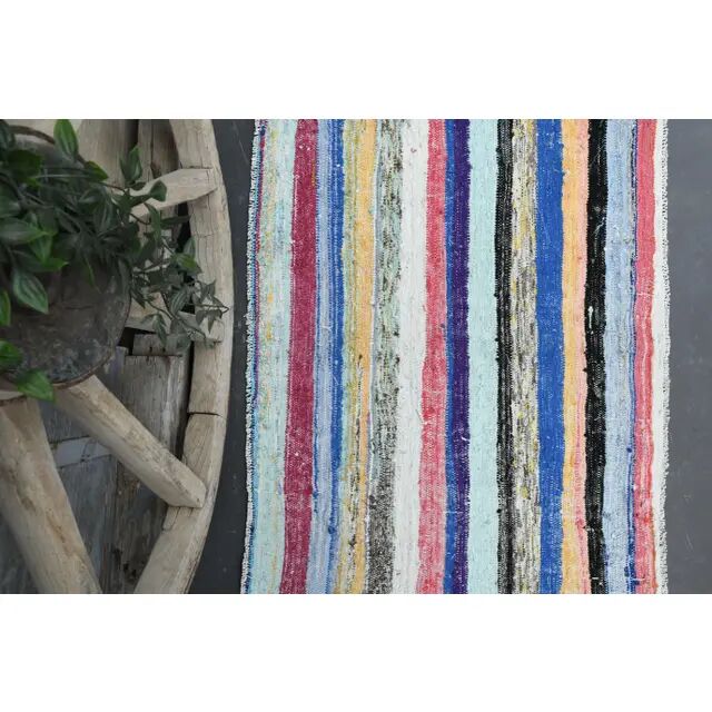 Vintage Turkish Oushak Handmade Wool Cotton Blue Area Rug 86x175