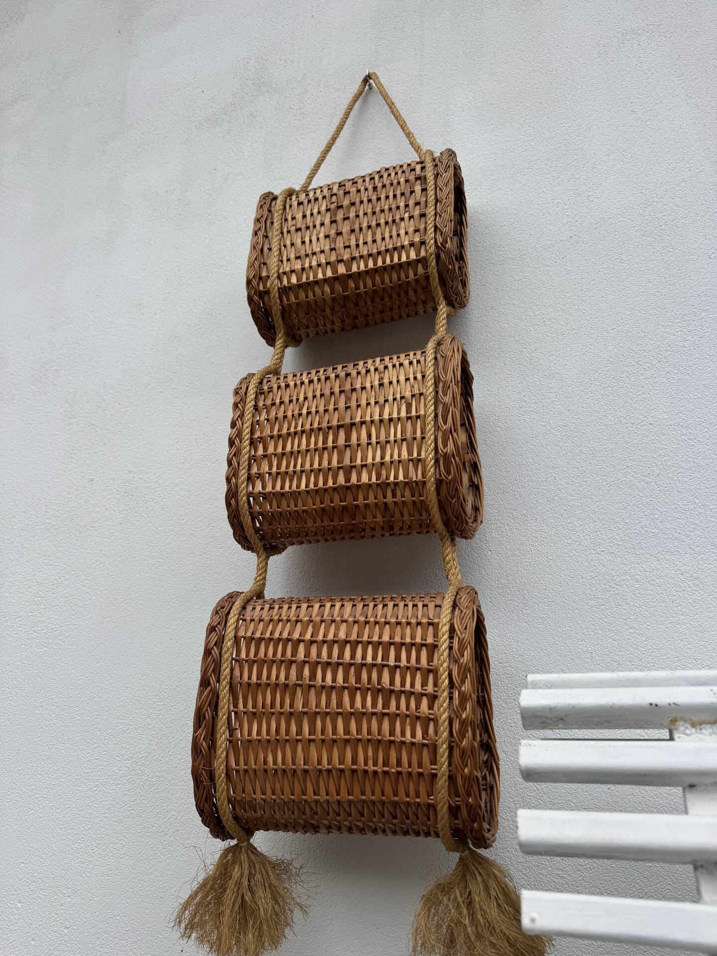 Suspended wicker rattan servant from the 1960s.