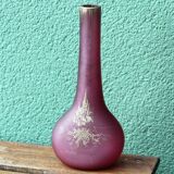 Vase soliflore soufflé en verre dépoli, émaillé or