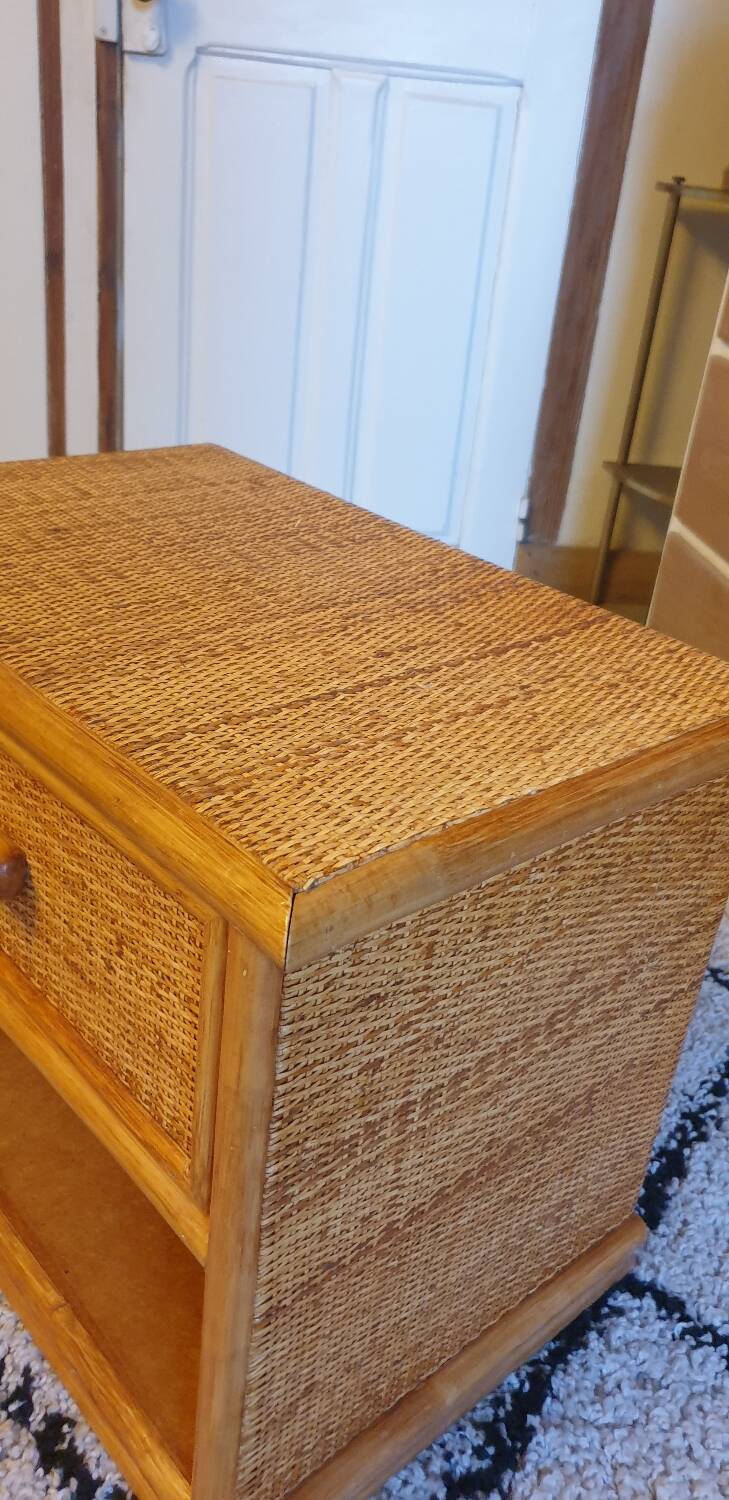 Pair of rattan bedside tables