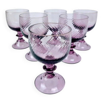 Suite de 6 verres à vin en cristal violet années 70/80