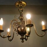19th Century Dutch Bronze Chandelier with 5 Light Arms