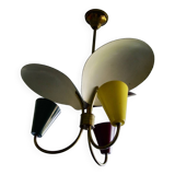 Vintage tri-color chandelier in lacquered steel and brass