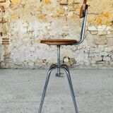 Vintage industrial metal and wood stool with adjustable swivel seat, 1960's