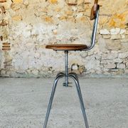 Vintage industrial metal and wood stool with adjustable swivel seat, 1960's