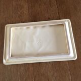 Dessous de plat rectangulaire ancien en céramique avec feuilles incrustées