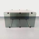 Vintage coffee table in smoked glass, black metal and cast aluminum