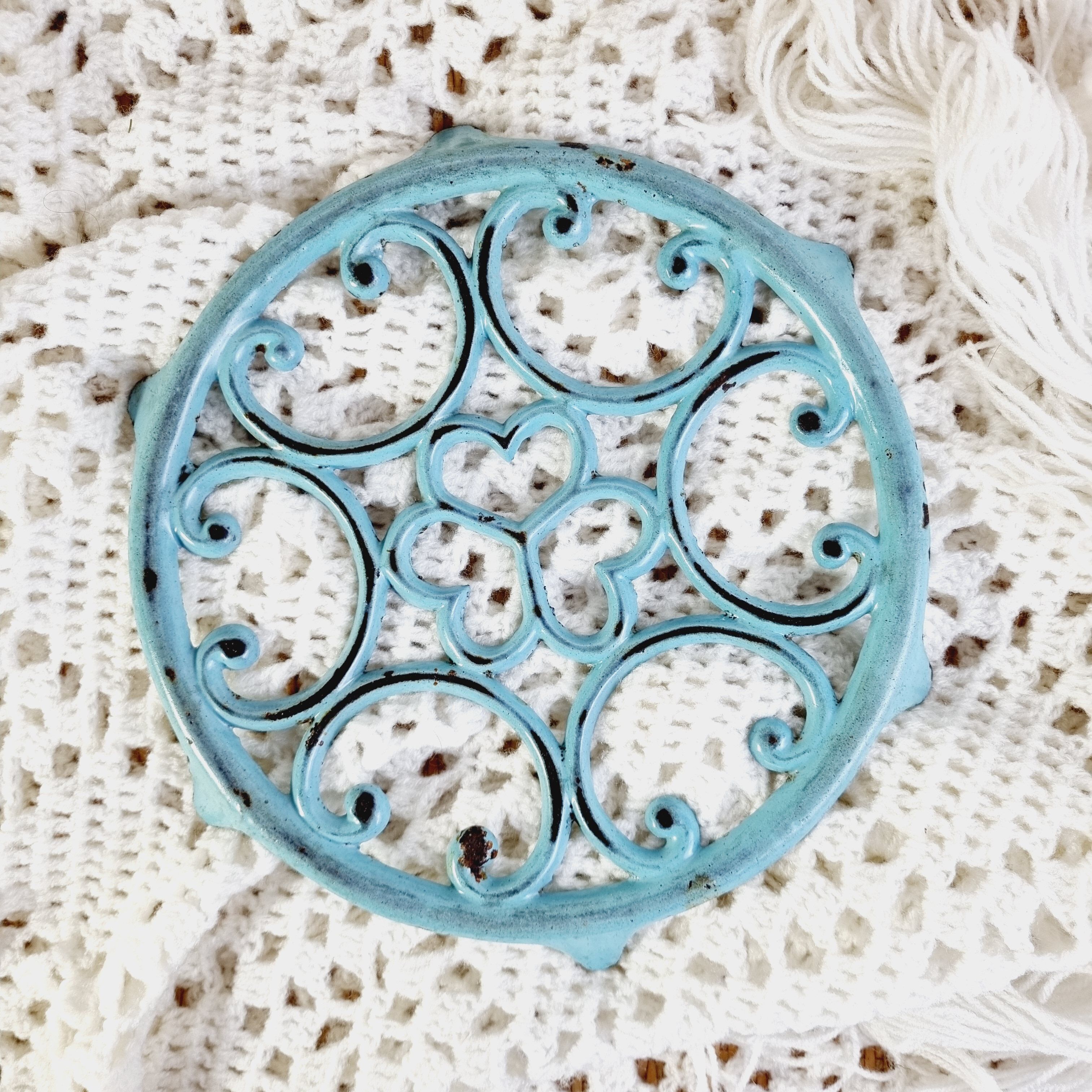 Sky blue cast iron underside