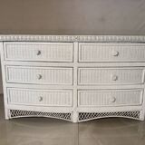 Vintage 6-drawer white woven rattan chest of drawers