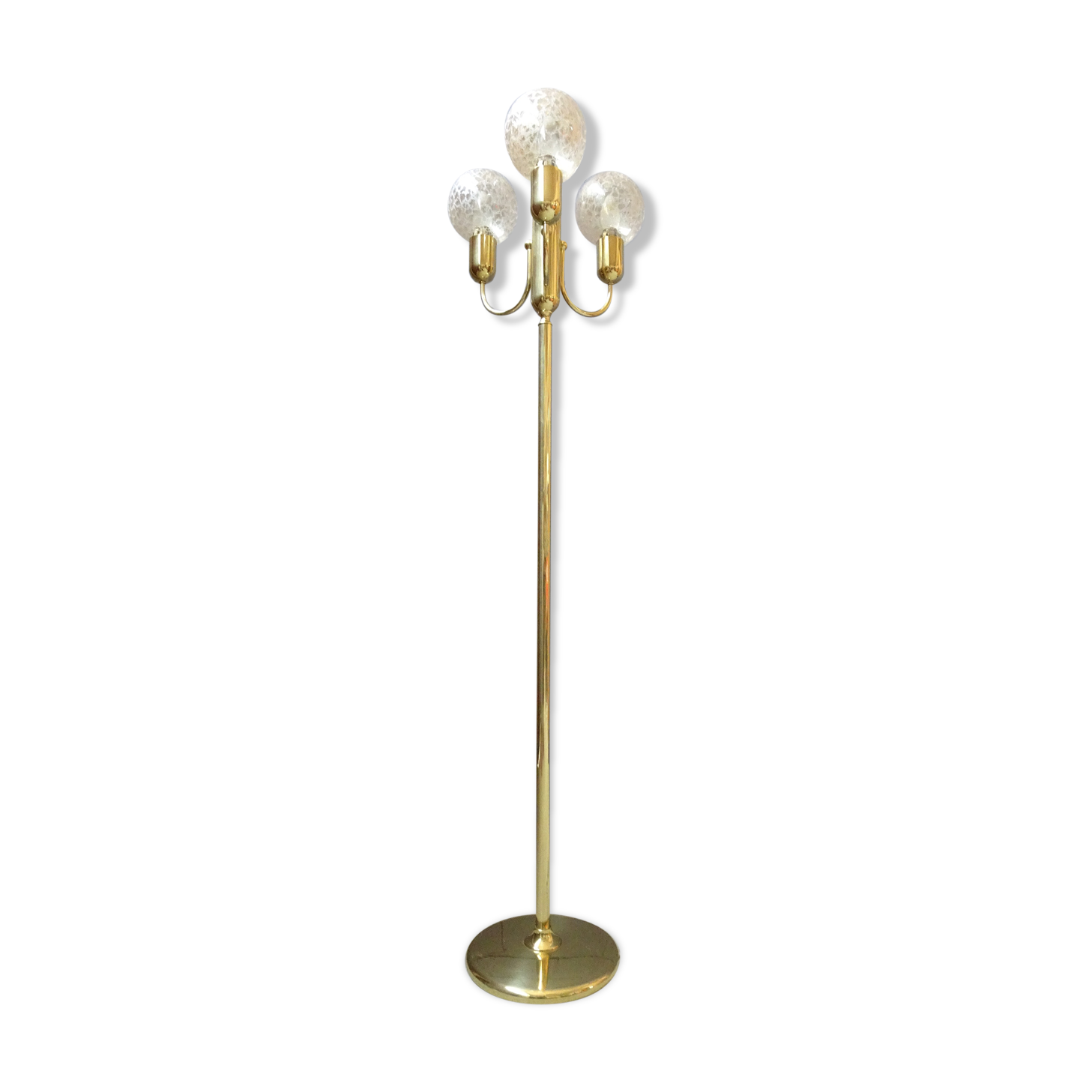 large golden floor lamp by Sölken Leuchten with four glass spheres, Mid Century floor lamp