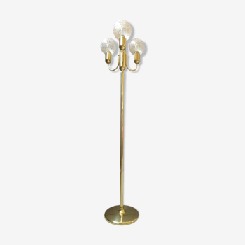 large golden floor lamp by Sölken Leuchten with four glass spheres, Mid Century floor lamp