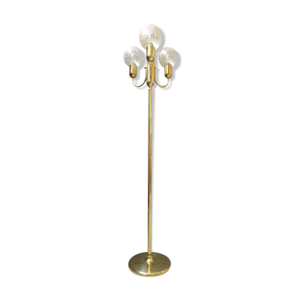 large golden floor lamp by Sölken Leuchten with four glass spheres, Mid Century floor lamp