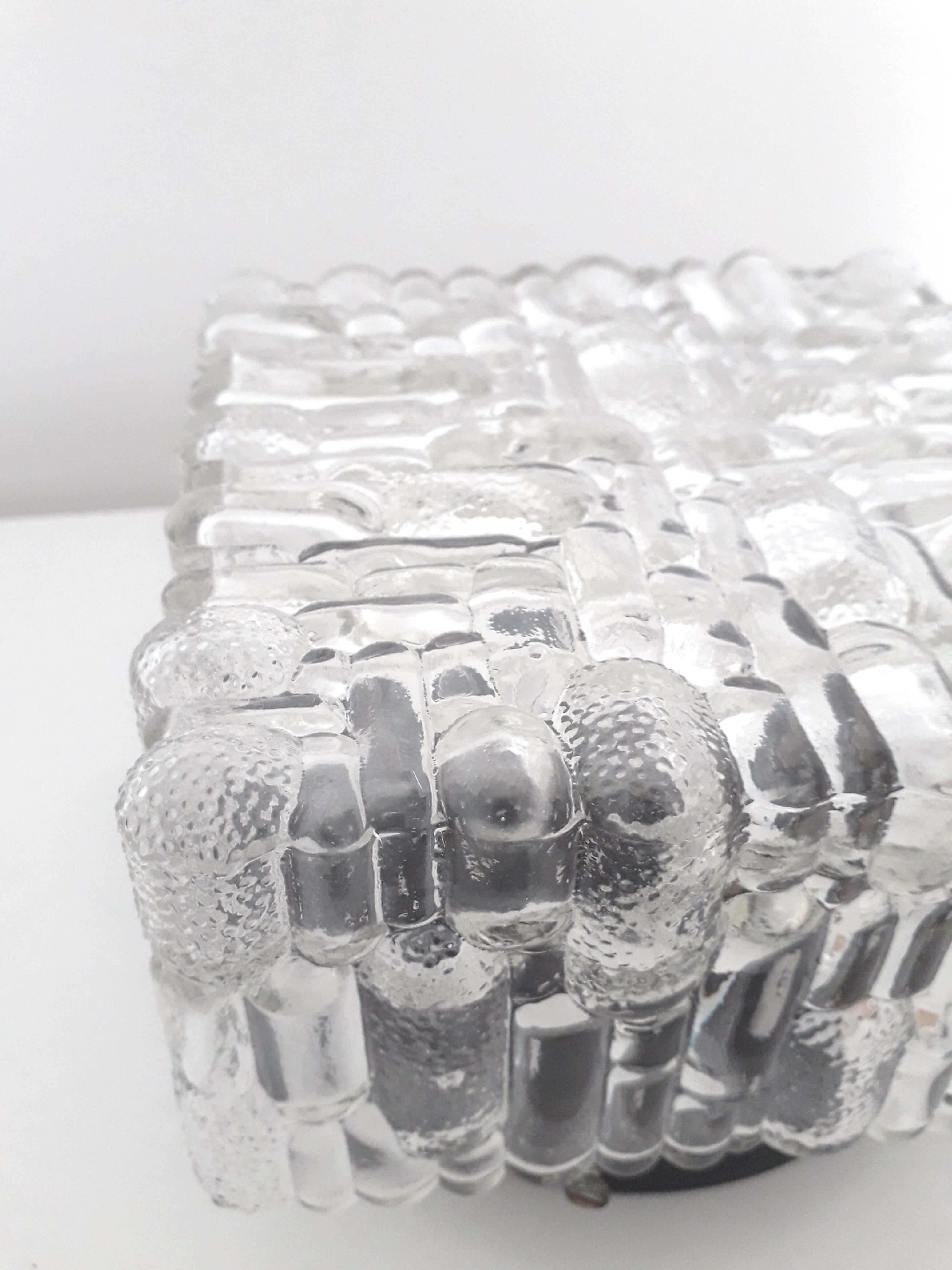 Ceiling lamp / vintage wall lamp - Molded glass - Square shape - 1970