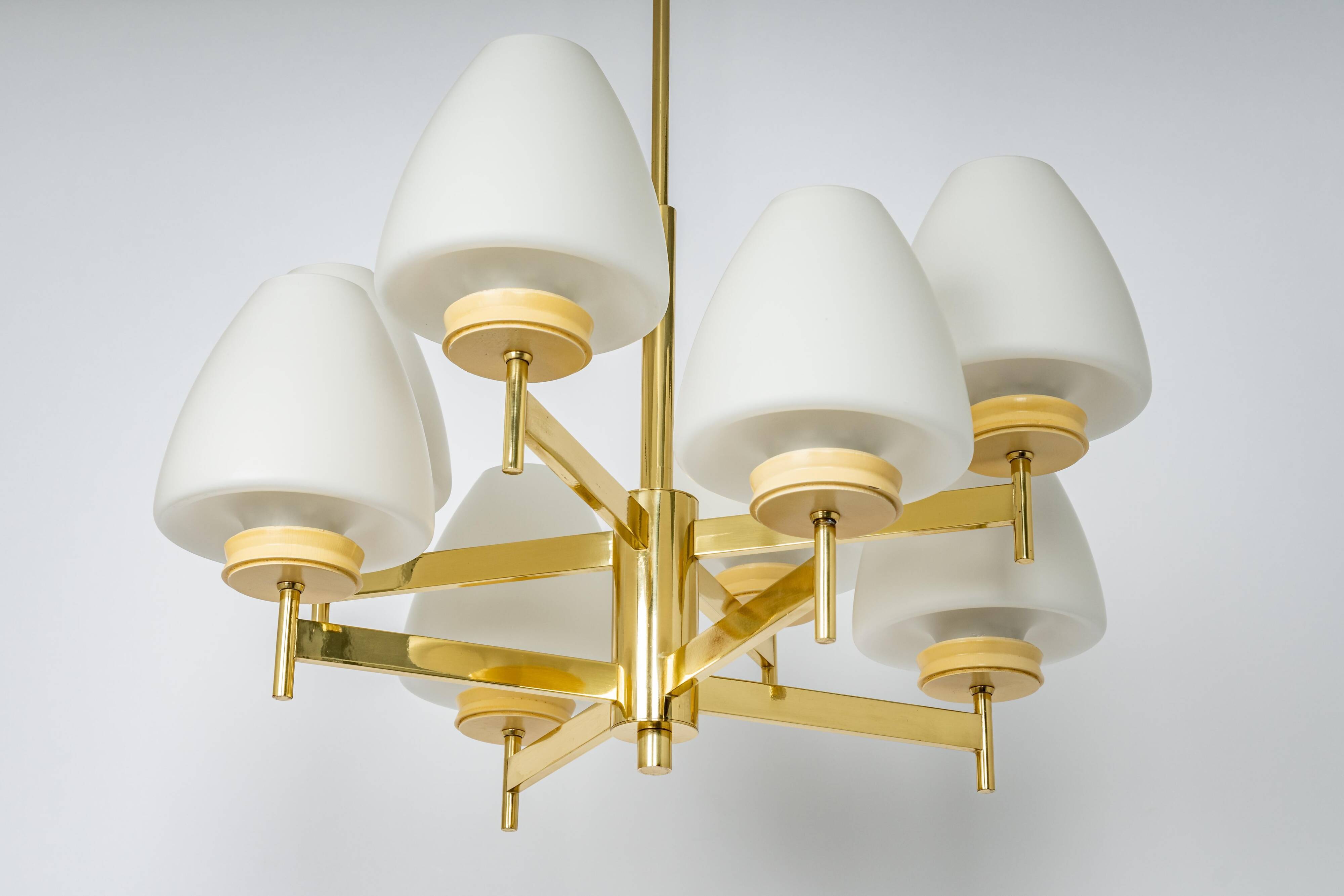 Sputnik chandelier with opaline glass by Kaiser, Germany, 1970s.