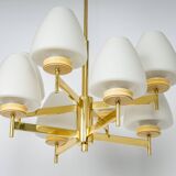 Sputnik chandelier with opaline glass by Kaiser, Germany, 1970s.