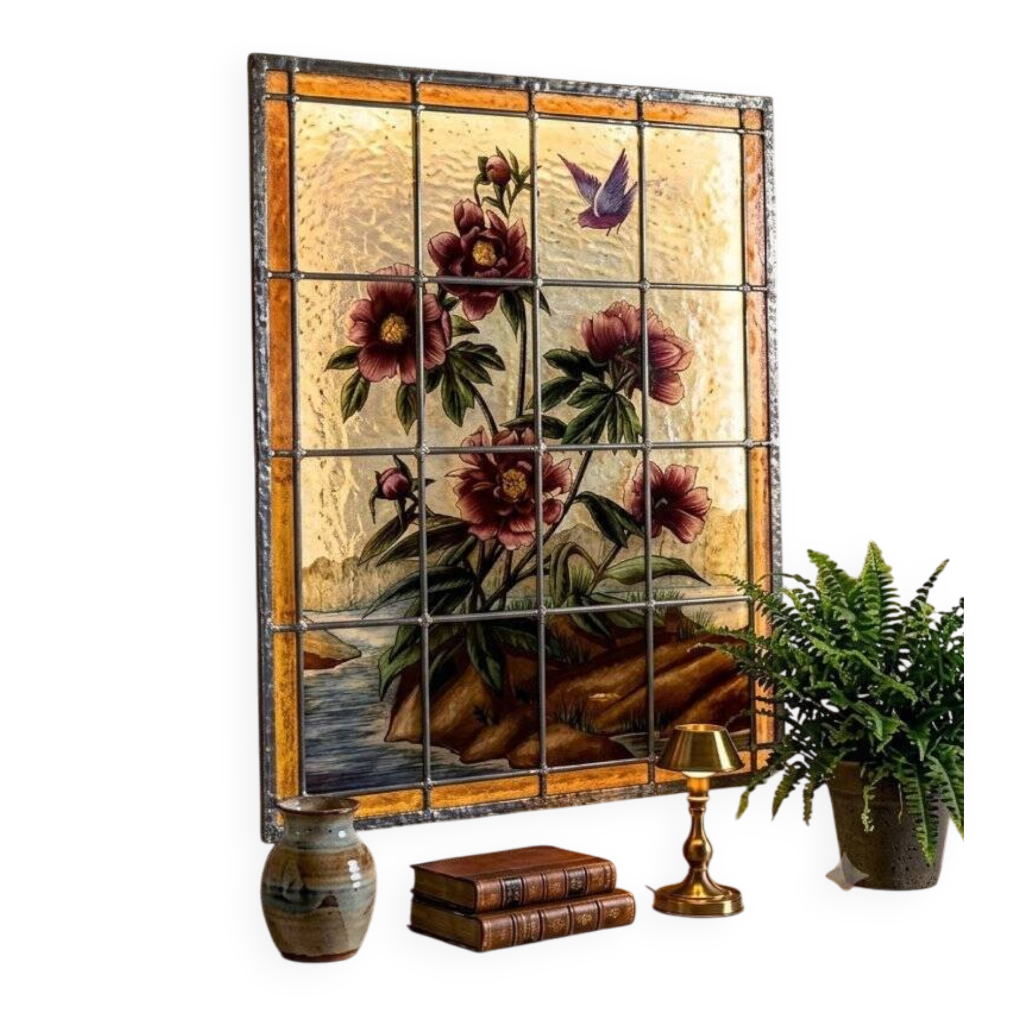 Stained glass "vegetation with peonies"