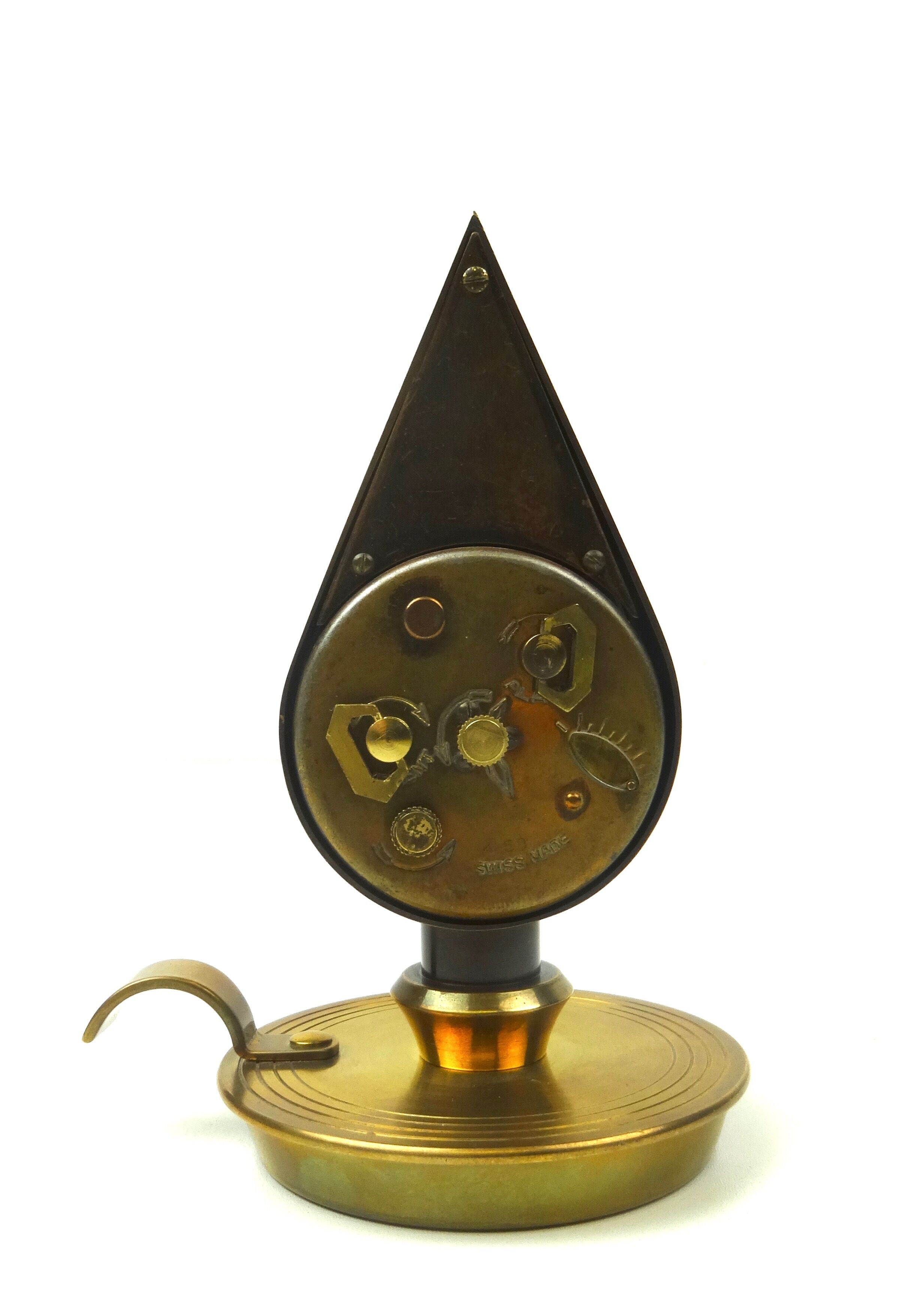 Lovely rare mid century Swiza brass candlelight shape desk clock Hollywood Regency Swiss 1950