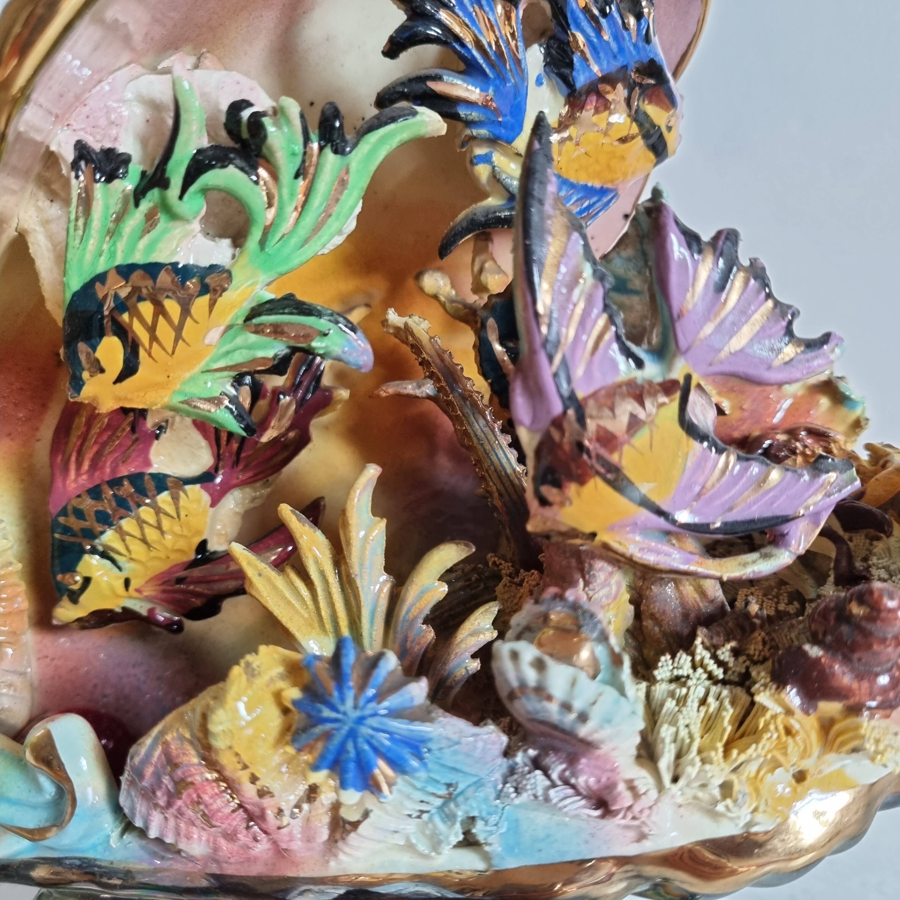 shell lamp and earthenware fish