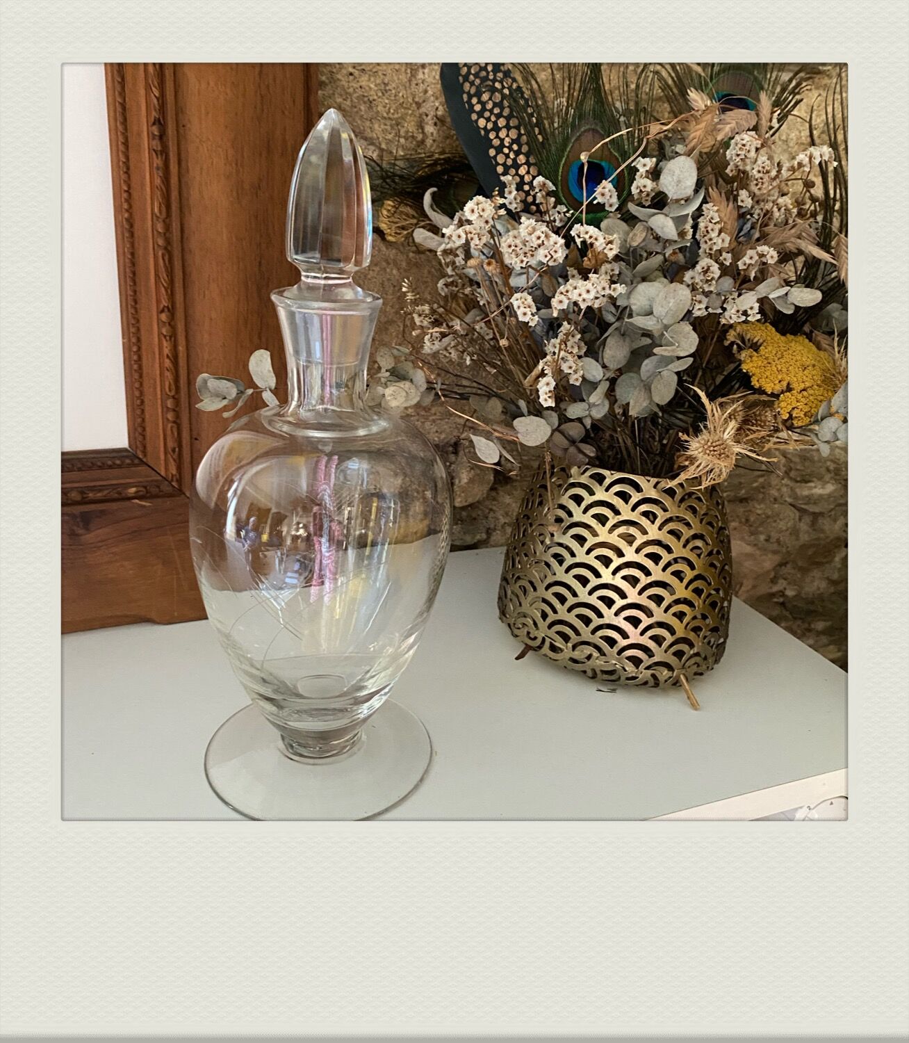 Glass carafe, 40-50s faceted cap