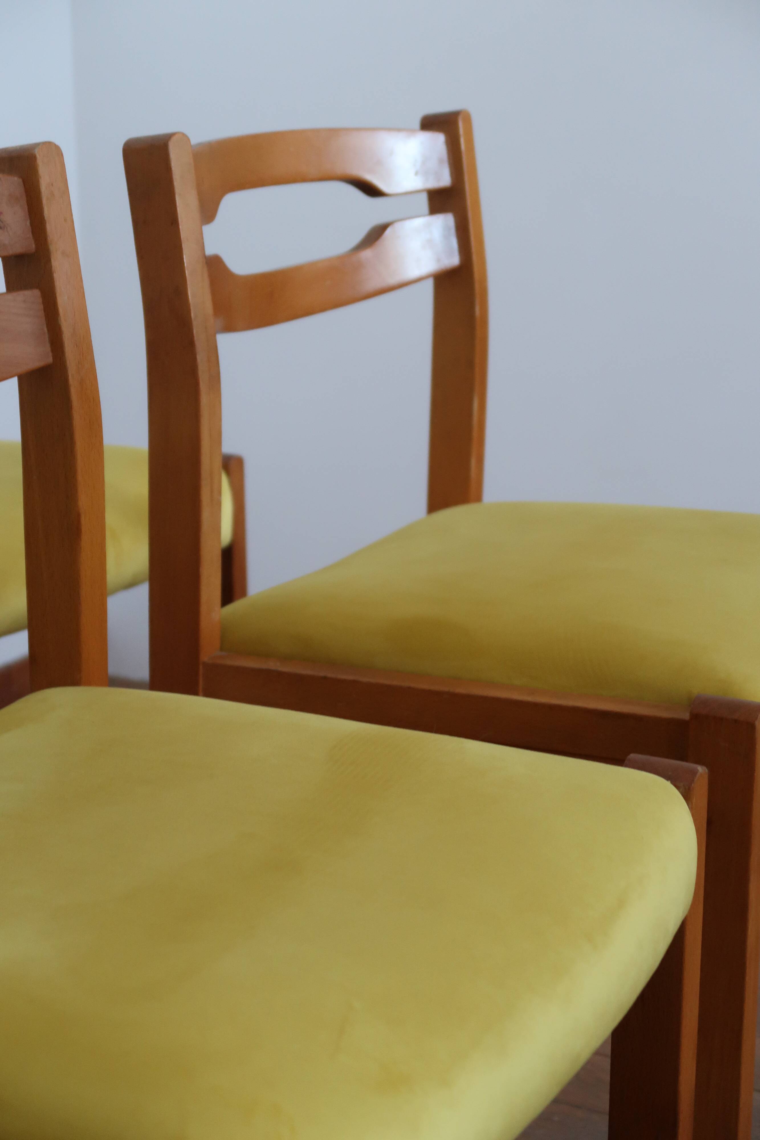 6 chaises velours jaune