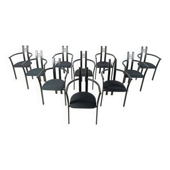 Chaises de salle à manger italiennes postmodernes avec accoudoirs, 1980s, Set de 10