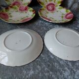 Series of 6 plates in slip decorated with roses