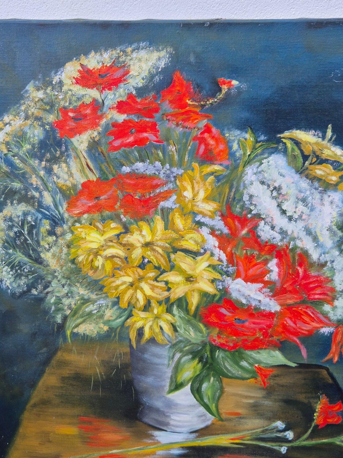 Large Vintage Floral Still Life Oil Painting