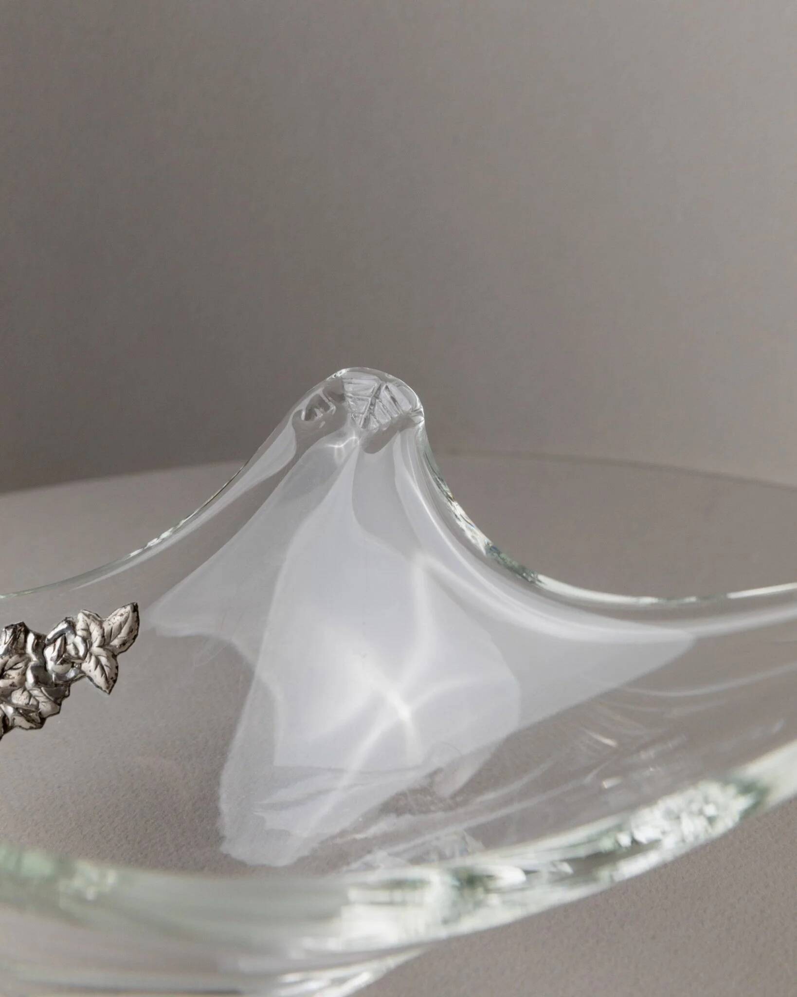 Transparent Murano Glass Bowl with Sterling Silver Flowers – Pointed, Italy 1970s Gift-worthy Centerpiece