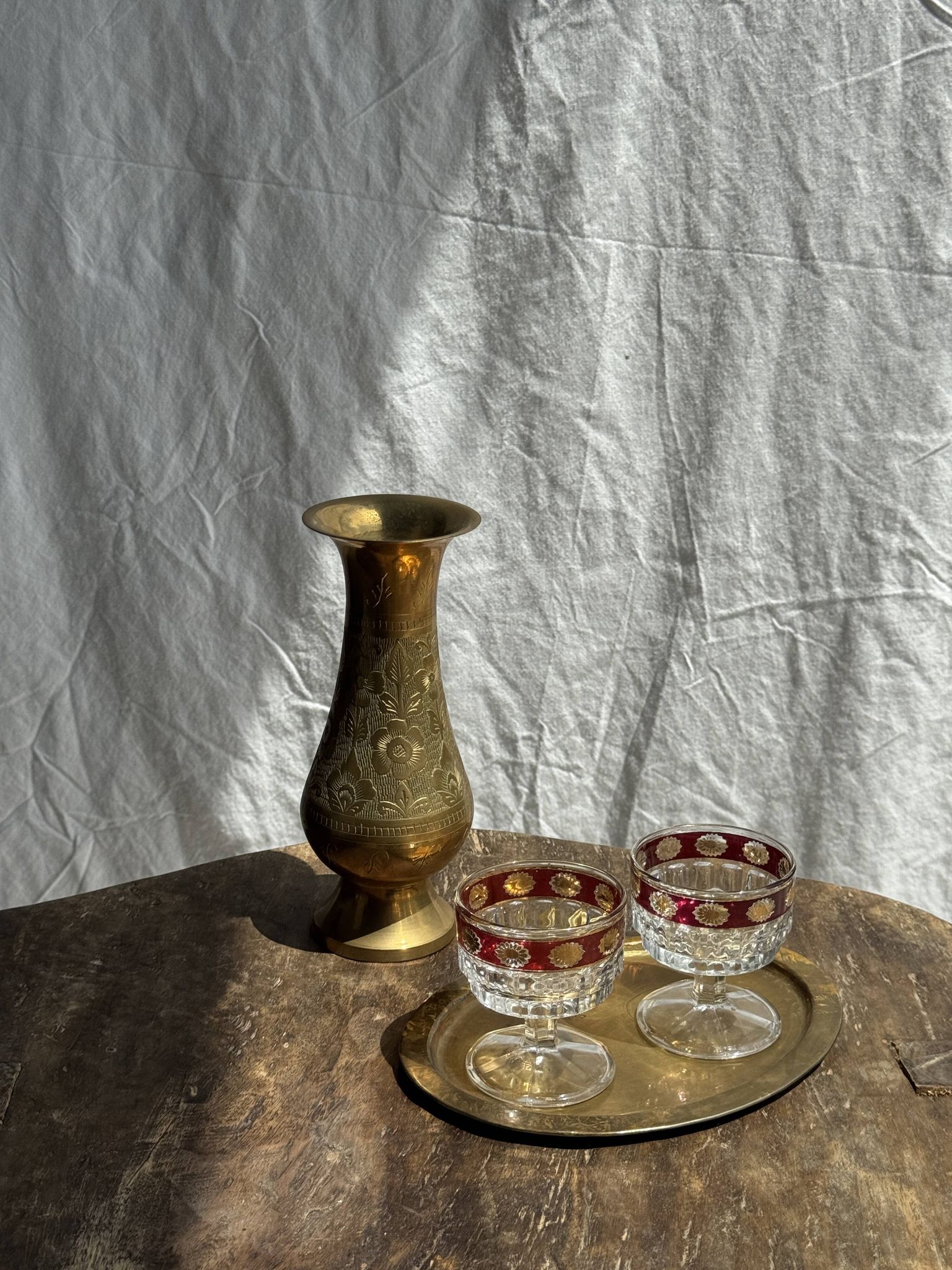 Petit plateau doré ovale vintage indien L14,5