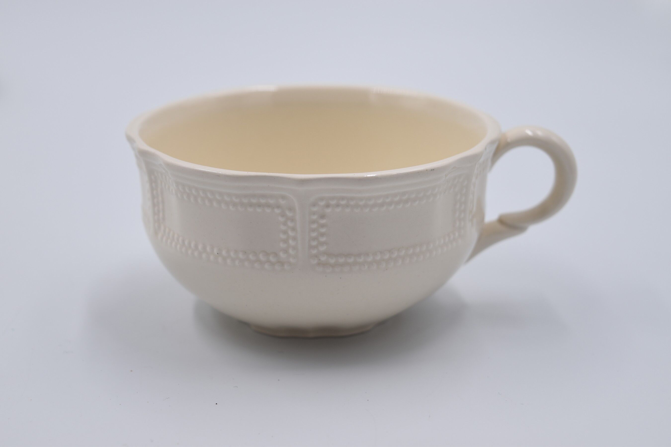 2 luncheon cups off-white earthenware Lunéville décor relief France