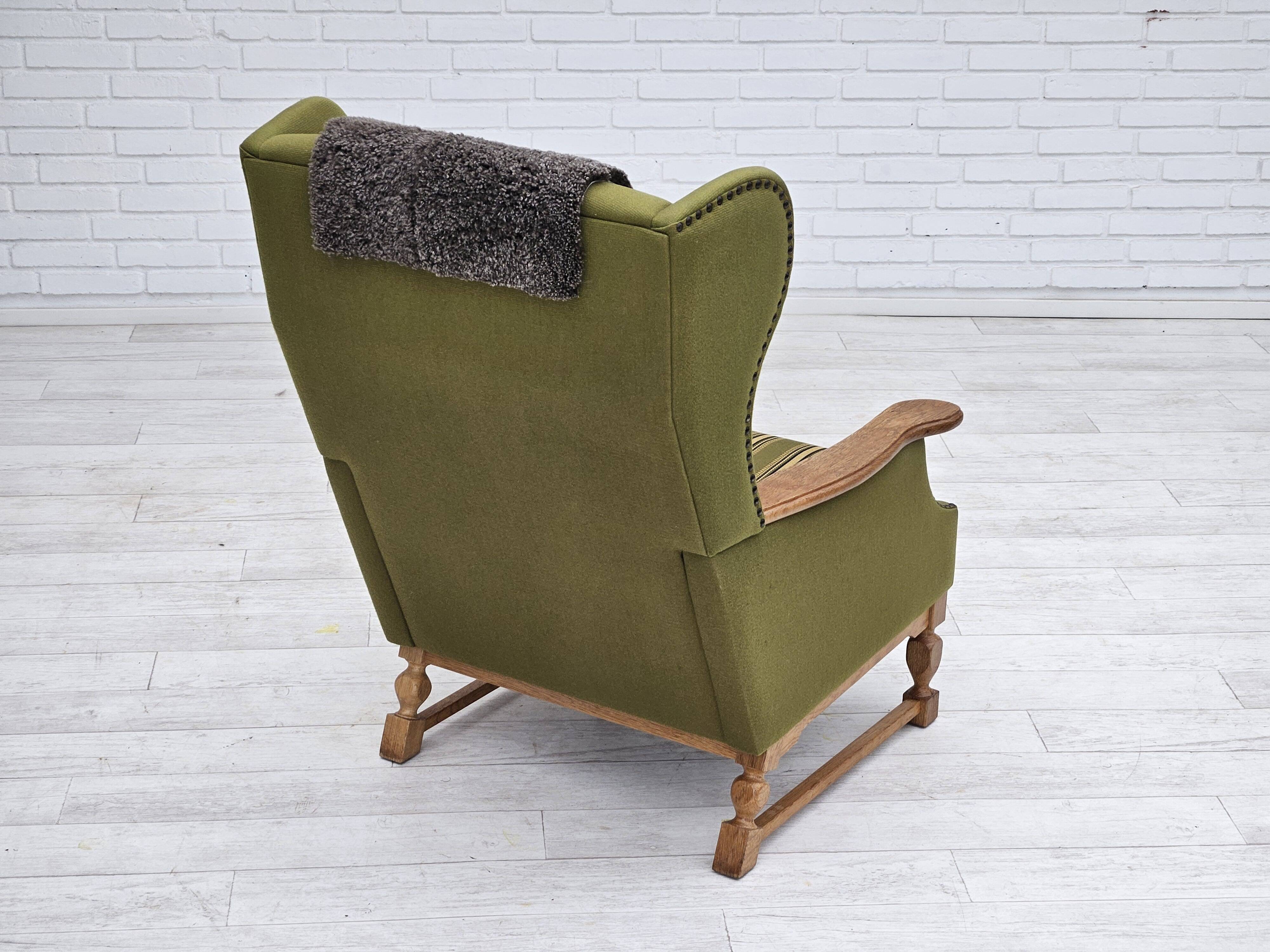 1970s, Danish highback armchair, wool, oak