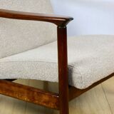 GFM-142 armchair, design by Edmund Homa from the 70s, beige boucle, dark wood - 2 pieces available