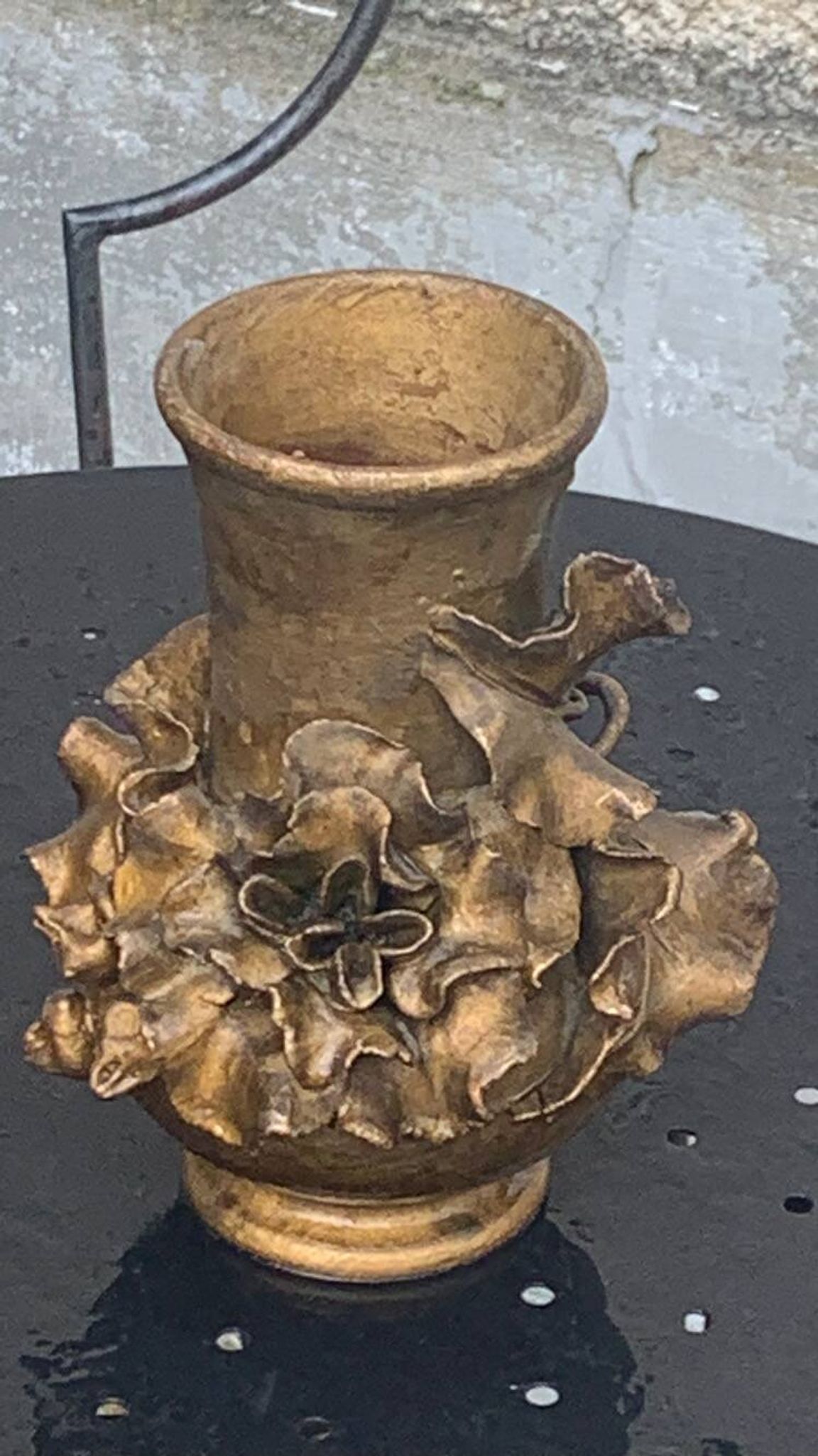 Pair of slip vases, ceramic with golden patina, signed Édouard Gilles.