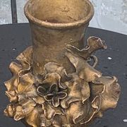 Pair of slip vases, ceramic with golden patina, signed Édouard Gilles.