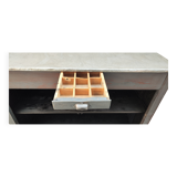 Old counter with gray patina, zinc top and a drawer