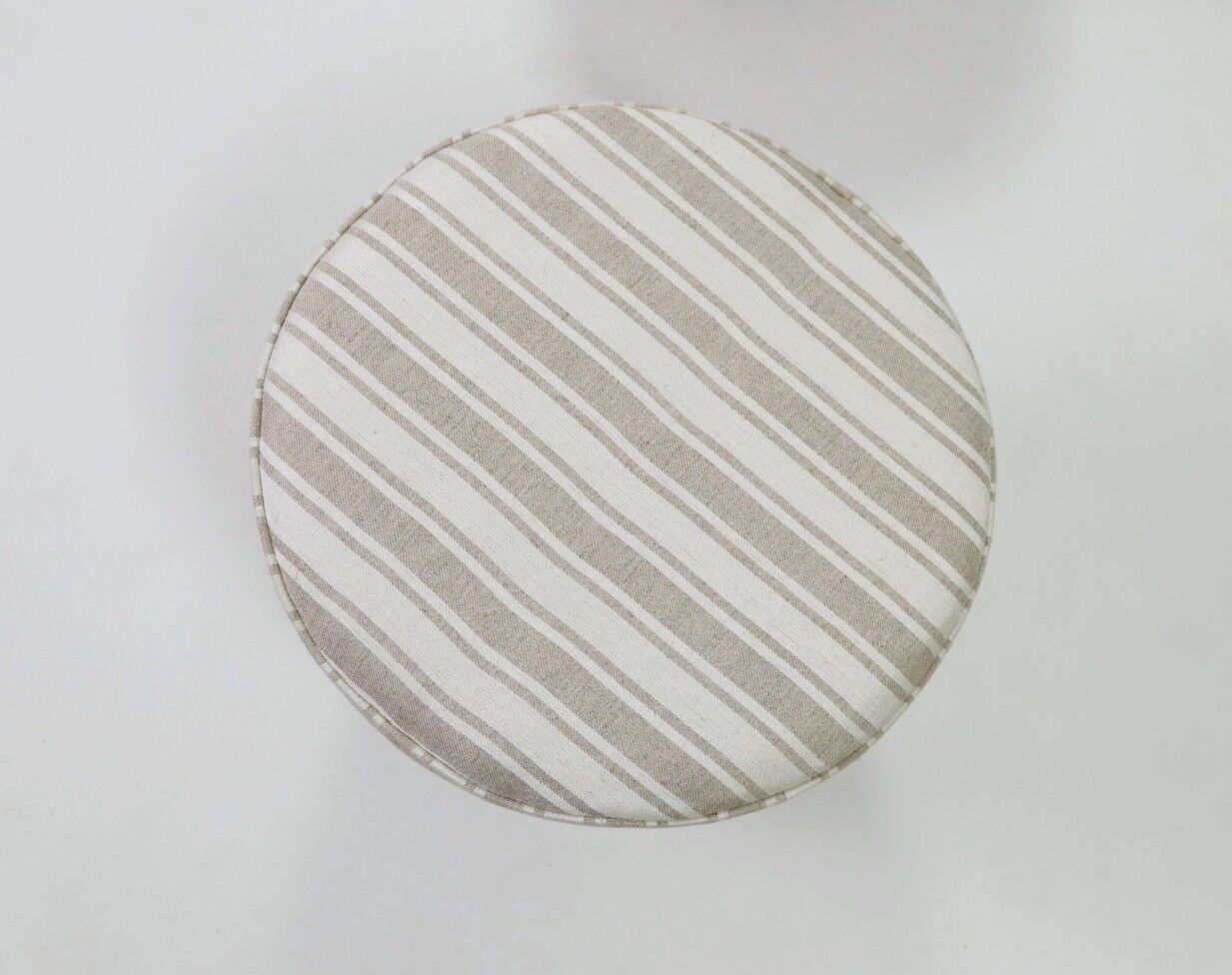 Vintage linen striped beige and white fabric pouf stool set of 2.