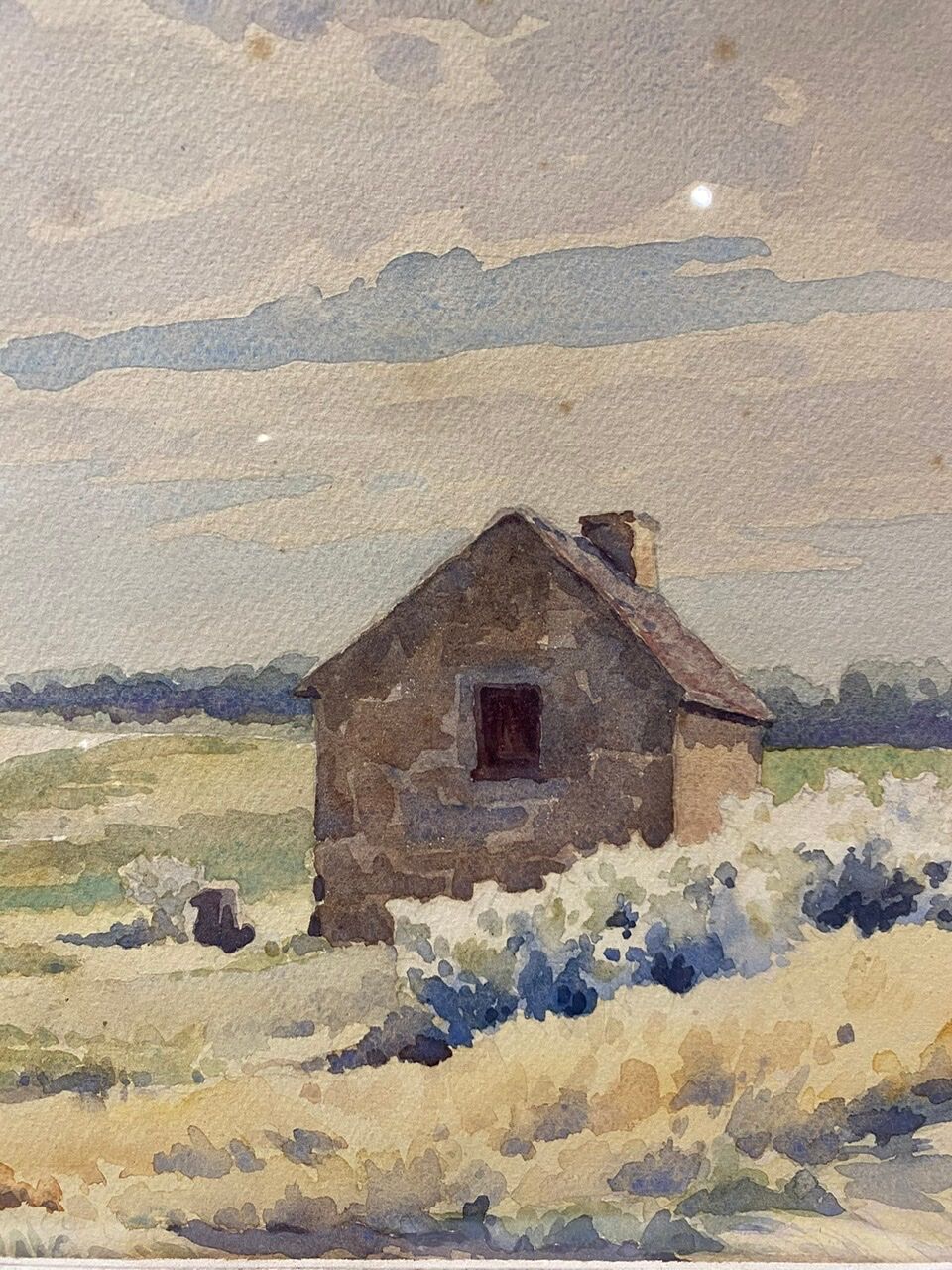 Old painting, landscape, signed Andrée Bouchard, 1950s