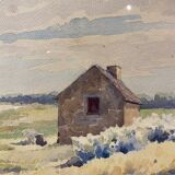 Old painting, landscape, signed Andrée Bouchard, 1950s